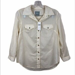 Anthropologie Maeve Swiss Polka Dot Button Up Shirt Cotton Casual NWT Yellow